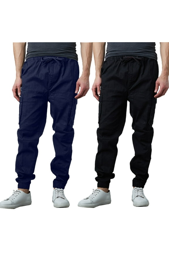 2-Pack Men's Cotton Flex Stretch Cargo Jogger Pants (Sizes, S-2XL)
