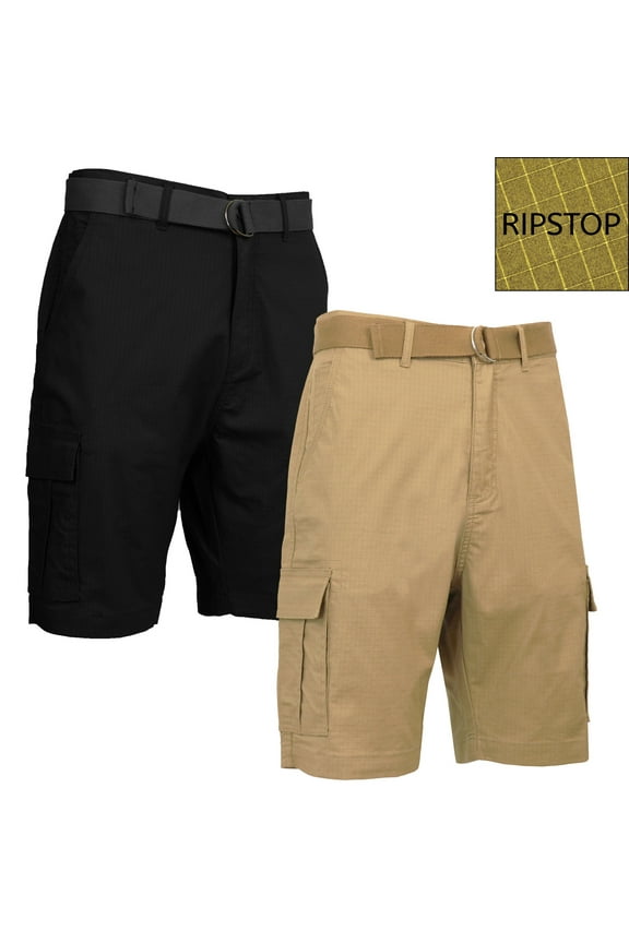 2-Pack Men's Cotton Stretch Ripstop Cargo Shorts With Belt (Size - 32-42)