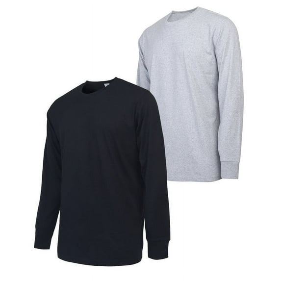 2 Pack Men's Cotton T-Shirts with Ridded Cuff Crew Neck Long Sleeve Classic Fit Tee S-3XL Regular Big & Tall Breathable Casual Menswear Top Streetwear