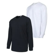 2 Pack Mens Cotton T-Shirts with Ridded Cuff Crew Neck Long Sleeve Classic Fit Tee S-3XL Regular Big & Tall Breathable Casual Menswear Top Streetwear