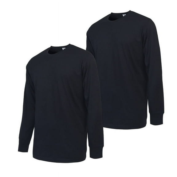 2 Pack Men's Cotton T-Shirts with Ridded Cuff Crew Neck Long Sleeve Classic Fit Tee S-3XL Regular Big & Tall Breathable Casual Menswear Top Streetwear