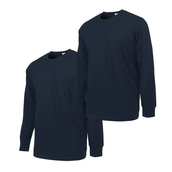 2 Pack Men's Cotton T-Shirts with Ridded Cuff Crew Neck Long Sleeve Classic Fit Tee S-3XL Regular Big & Tall Breathable Casual Menswear Top Streetwear