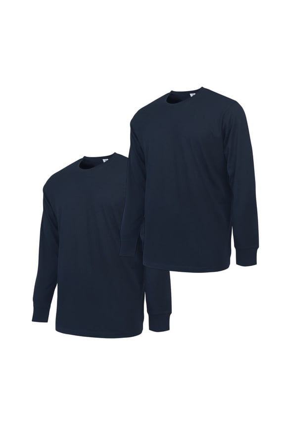 2 Pack Men's Cotton T-Shirts with Ridded Cuff Crew Neck Long Sleeve Classic Fit Tee S-3XL Regular Big & Tall Breathable Casual Menswear Top Streetwear