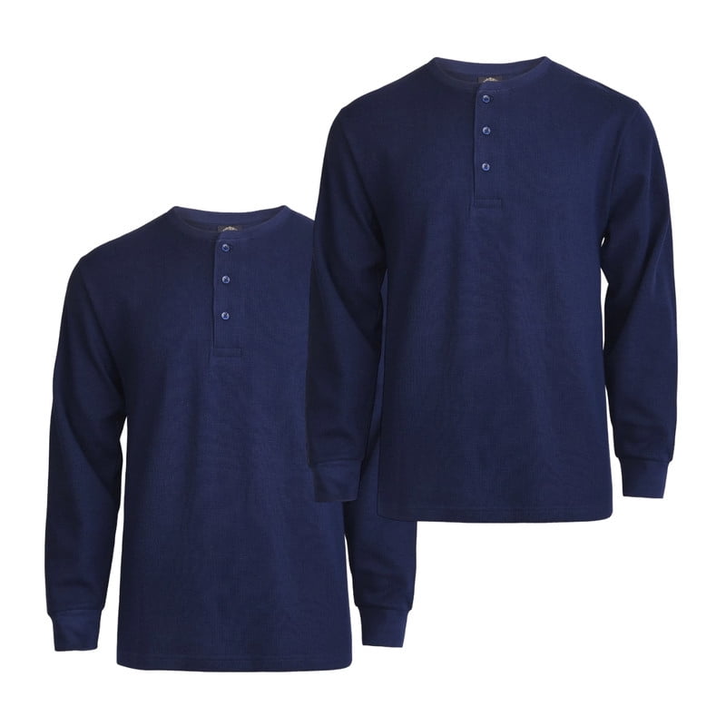 2 Pack Men's Cotton Waffle-Knit Thermal Henley Shirt Long Sleeve S