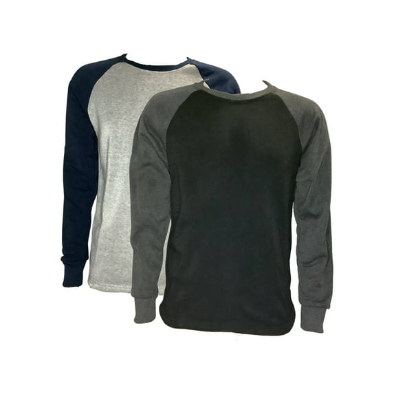 2 Pack Men's Crew Neck Two Tone Cotton Fleeced Lined Sweatshirt Tops Black/Heather