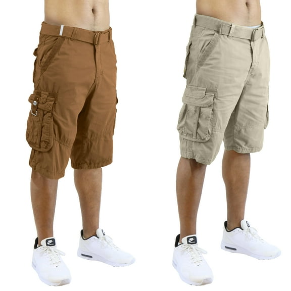 2-Pack Men's Distressed Cotton Cargo Shorts With Belt (Size 30-42)