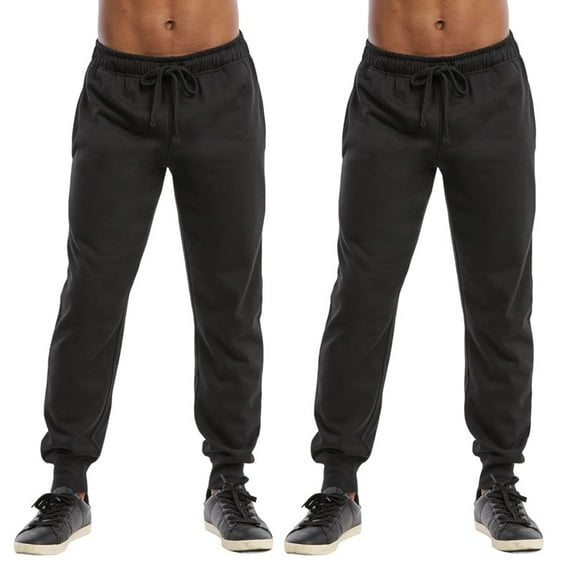 2 Pack Men's Fleece Jogger Cotton Lightweight Sweatpants with Drawstring and Pockets Warming Thermal Lined Causal Athletic Jogging Trousers Menswear