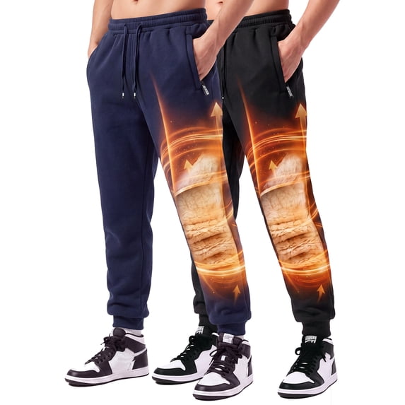 2 Pack Men's Fleece Lined Sweatpants Warm Jogger Pants with Zipper Pockets Elastic Drawstring Waist Stretch Casual Workout Pants