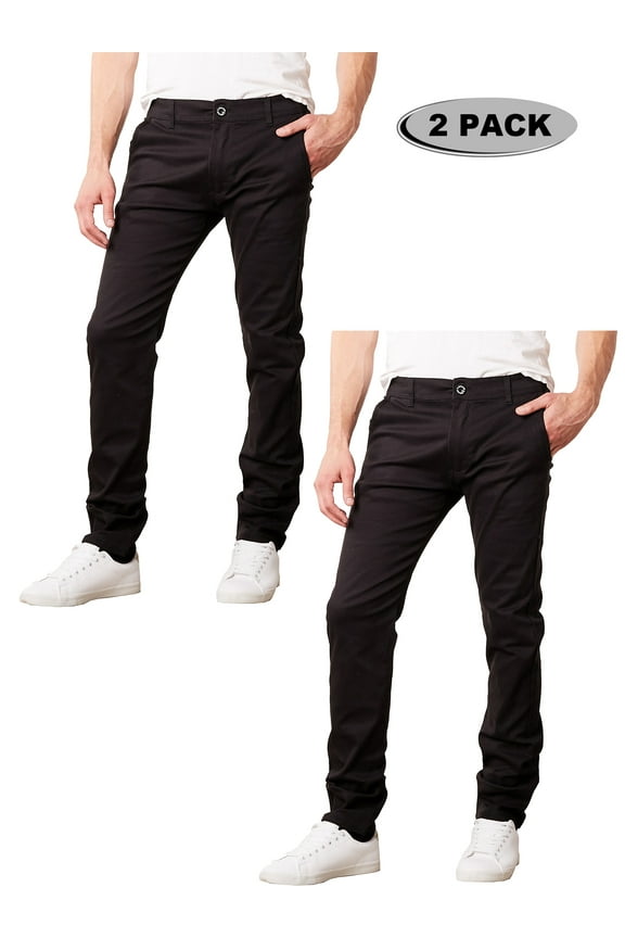 2-Pack Men's Flex Stretch Slim Fit Cotton Everyday Chino Pants (31" Inseam)