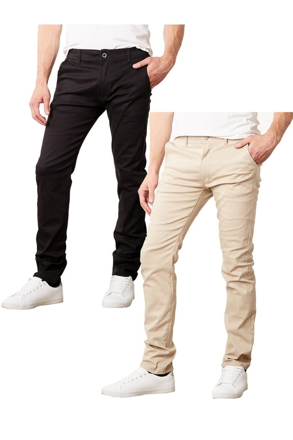 2-Pack Men's Flex Stretch Slim Fit Cotton Everyday Chino Pants (31" Inseam)
