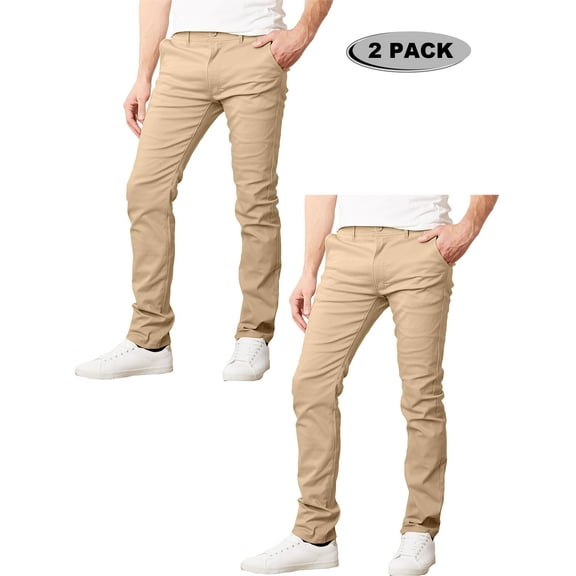 2-Pack Men's Flex Stretch Slim Fit Cotton Everyday Chino Pants (31" Inseam)