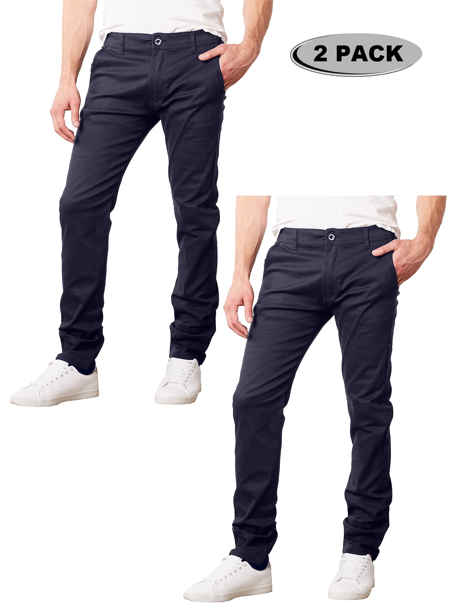 2-Pack Men's Flex Stretch Slim Fit Cotton Everyday Chino Pants (31 ...