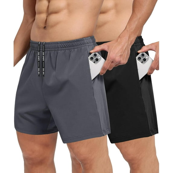 2 Pack Men's Gym Workout Shorts - 5'' Quick Dry Athletic Running Shorts for Casual Basketball with Zipper Pockets