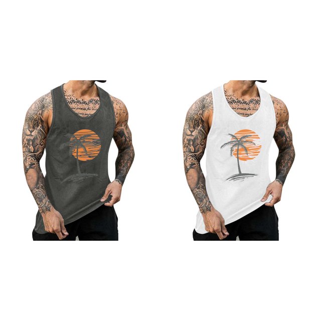 (2Pack) Men's Hawaii Vacation 3D V Neck Tops for Men Loose Fit Digital