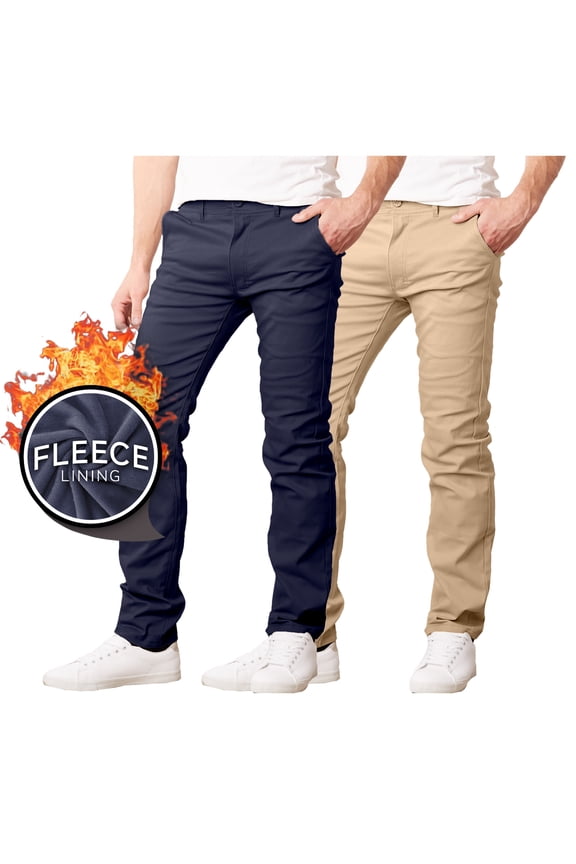 2-Pack Men’s Heavyweight Fleece-Lined Stretch Chino Uniform Work Pants (31” Inseam)