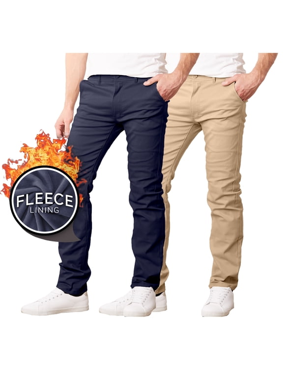 2-Pack Men’s Heavyweight Fleece-Lined Stretch Chino Uniform Work Pants (31” Inseam)