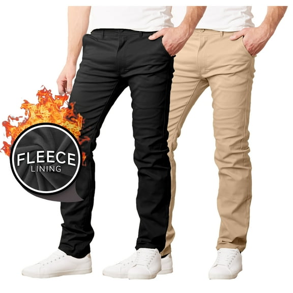 2-Pack Men’s Heavyweight Fleece-Lined Stretch Chino Uniform Work Pants (31” Inseam)