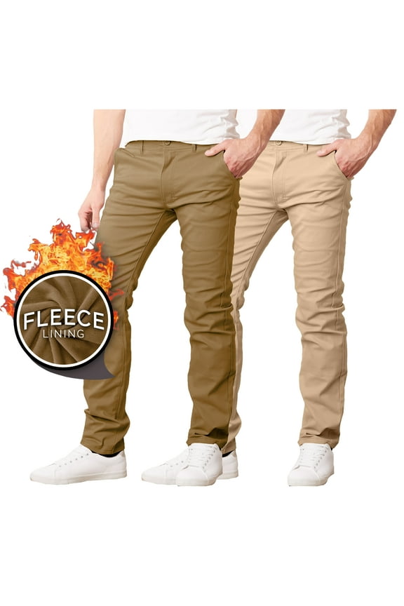2-Pack Men’s Heavyweight Fleece-Lined Stretch Chino Uniform Work Pants (31” Inseam)