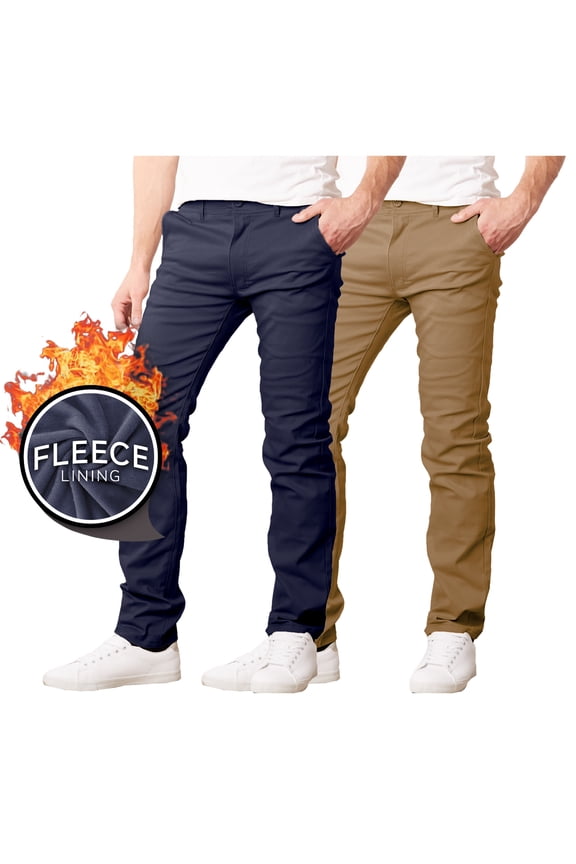 2-Pack Men’s Heavyweight Fleece-Lined Stretch Chino Uniform Work Pants (31” Inseam)
