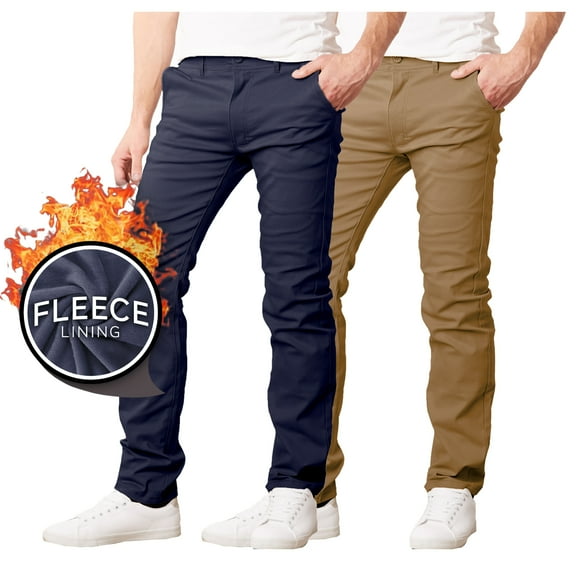2-Pack Men’s Heavyweight Fleece-Lined Stretch Chino Uniform Work Pants (31” Inseam)