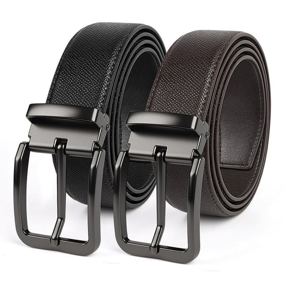 2 Pack Mens Belts Leather Belt with Alloy Single Prong Buckle 1 1/2" width Casual Work Dress Belt for Menn, X25013 X25014