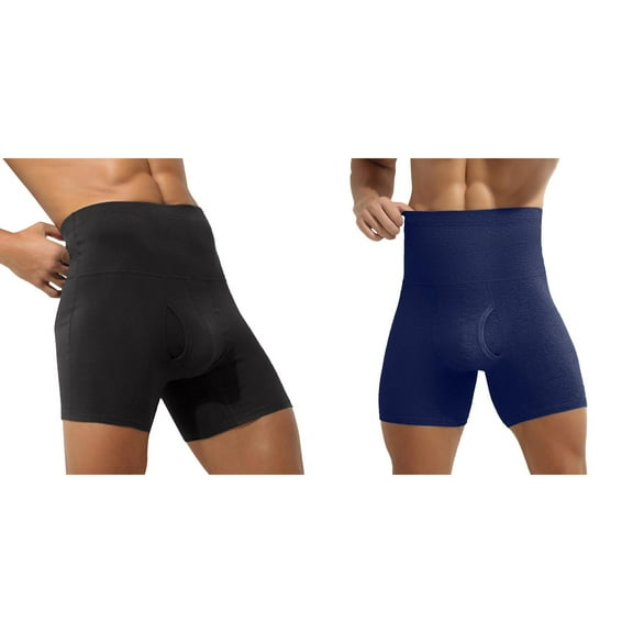 2 Pack Men's Long Boxer Briefs Performance Sports Underwear Tummy Control High Waist Briefs L4