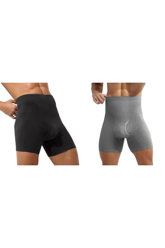 2 Pack Men's Long Boxer Briefs Performance Sports Underwear Tummy Control High Waist Briefs L4