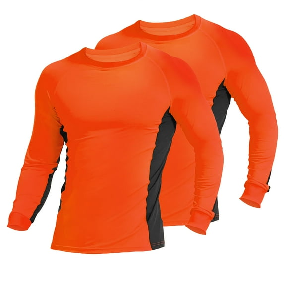2 Pack Men's Long Sleeve Sun Protection Shirts Quick Dry UPF 50+ Lightweight Athletic Shirt for Workout Hiking Fishing Orange X-Large