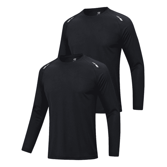 2 Pack Men's Long Sleeve Workout Shirts Sun Protection Tee Moisture Wicking Quick Dry Athletic Gym Workout T Shirts Black L