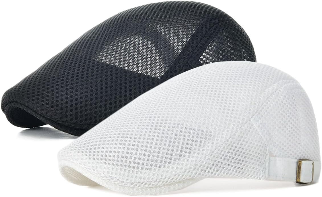2 Stück Newsboy Cap / Flat Cap - Baumwolle, Verstellbar, Atmungsaktiv, Für Sommer, Größe 58-60 Cm