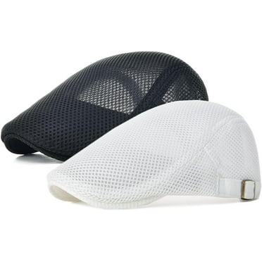2 Pack Men's Mesh Breathable Newsboy Cap, Summer Cabbie Flat Cap Adjustable Driving Hat