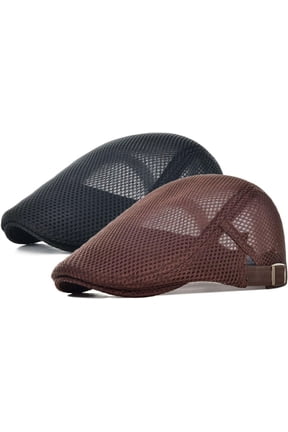 2 Pack Men's Mesh Breathable Newsboy Cap, Summer Cabbie Flat Cap Adjustable Driving Hat