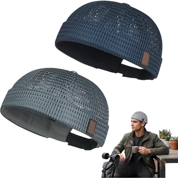 2 Pack Men's Mesh Brimless Cooling Hat – Breathable Docker Skull Cap, Adjustable Summer Hip-Hop Beanie
