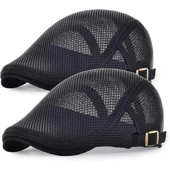 2 Pack Men's Mesh Cap Breathable Summer Newsboy Hat Adjustable Duckbill Ivy Gatsby Cabbie Driving Hat