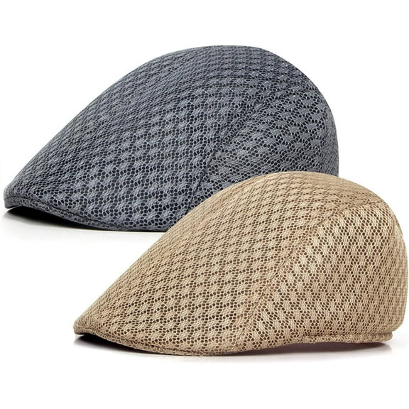 2 Pack Men's Mesh Cap Breathable Summer Newsboy Hat Beret Ivy Cap Irish Hiking Fisherman Hats