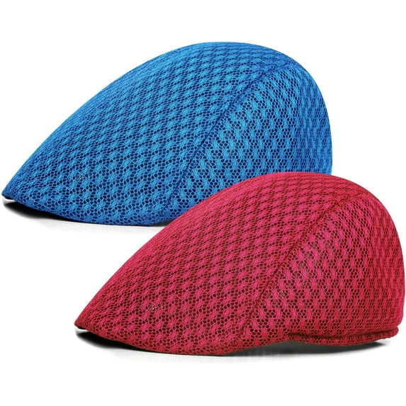 2 Pack Men's Mesh Cap Breathable Summer Newsboy Hat Beret Ivy Cap Irish Hiking Fisherman Hats