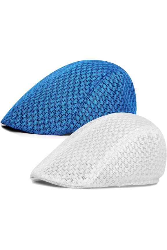 2 Pack Men's Mesh Cap Breathable Summer Newsboy Hat Beret Ivy Cap Irish Hiking Fisherman Hats