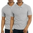 thumbnail image 1 of 2 Pack Men's Polo Shirt Cotton S-3XL Half Button Front Short Sleeve Regular Big & Tall Plain Daily Classic-Fit Casual Top Golf Outdoor Breathable Menswear, 1 of 4