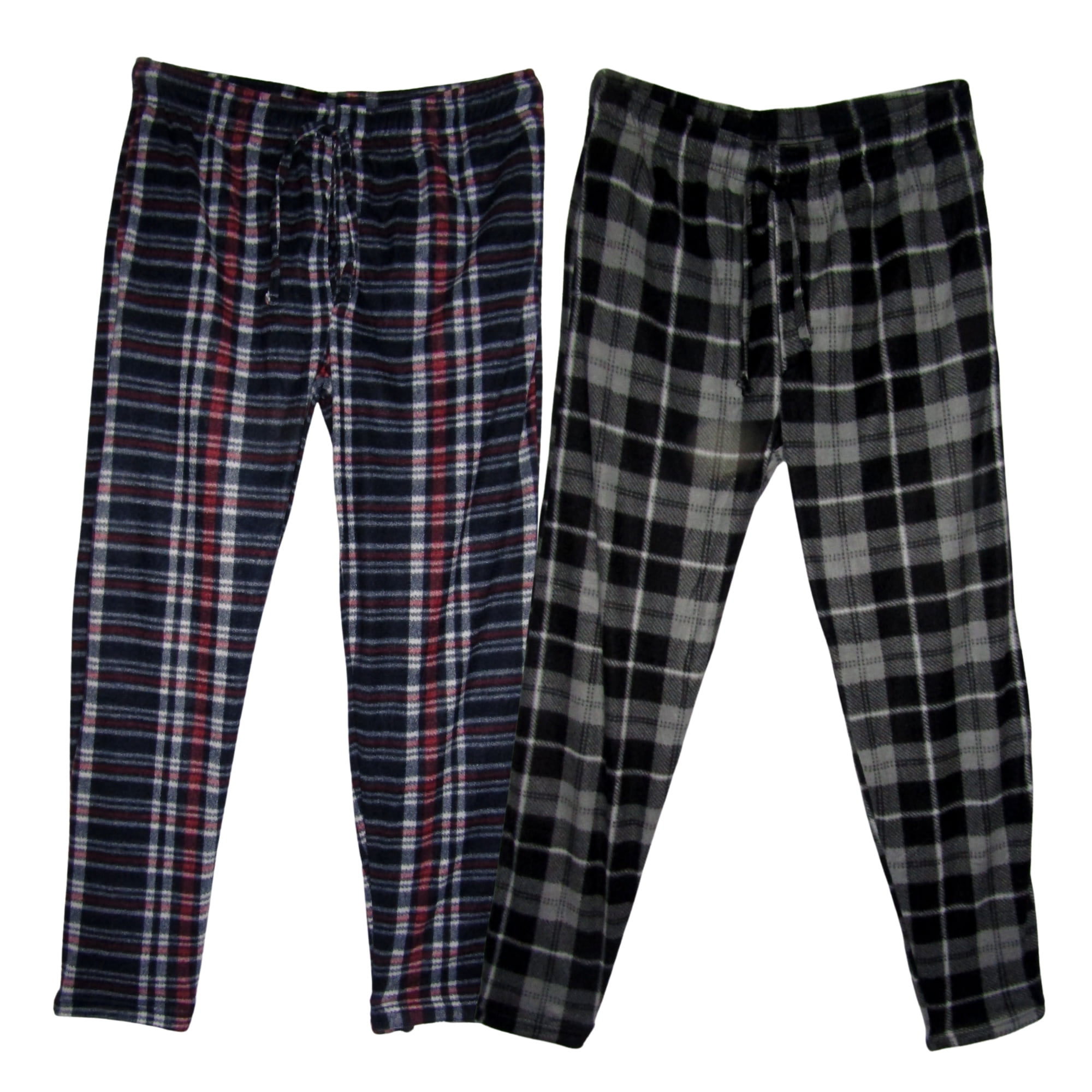 2 Pack Men's Printed Plaid Micro Soft Fleece Lounge Pants W/ Pockets (L