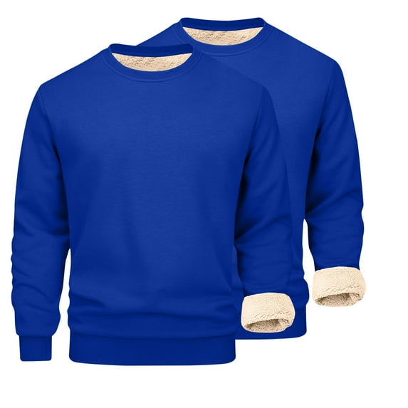 2 Pack Men's Sherpa Lined Fleece Crewneck Pullover Sweatshirts, Loose Fit Casual Outdoor Long Sleeve Outerwear Tops