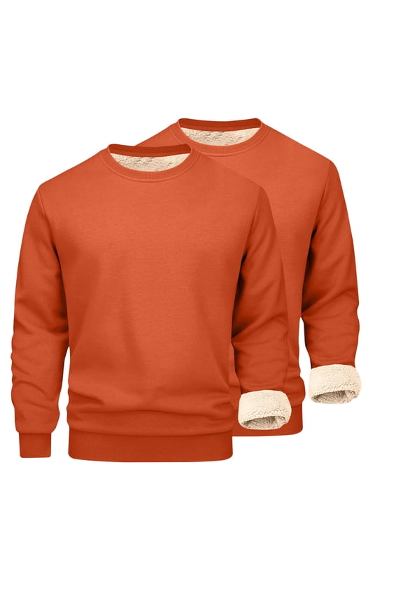 2 Pack Men's Sherpa Lined Fleece Crewneck Pullover Sweatshirts, Loose Fit Casual Outdoor Long Sleeve Outerwear Tops