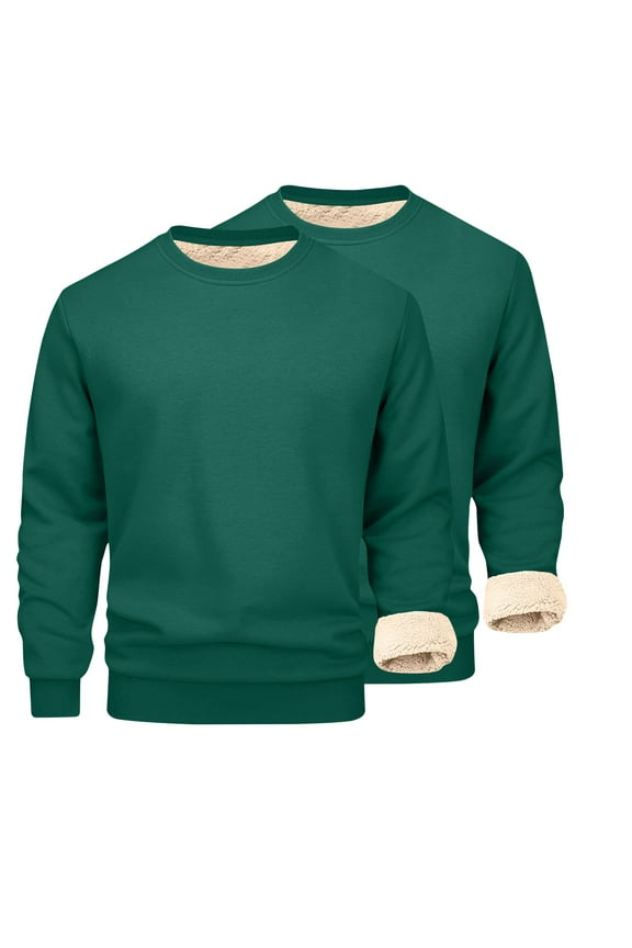 2 Pack Men's Sherpa Lined Fleece Crewneck Pullover Sweatshirts, Loose Fit Casual Outdoor Long Sleeve Outerwear Tops