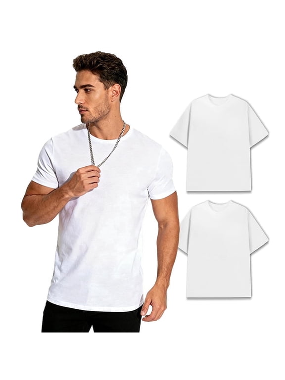 Men’s 100% Cotton T-Shirt, Crew Neck Solid Basic Tee, Heavyweight 180 GSM Soft Durable Shirt, S–3XL, 2 Pack