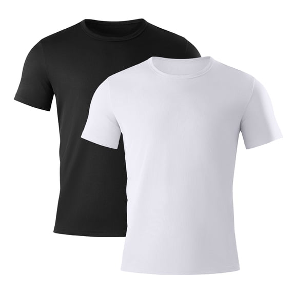 2 Pack Men's Quick Dry Workout T-Shirts Short Sleeve Activewear Moisture Wikcing Gym Running Tee Shirts Breathable Tee Top, Black & White, L