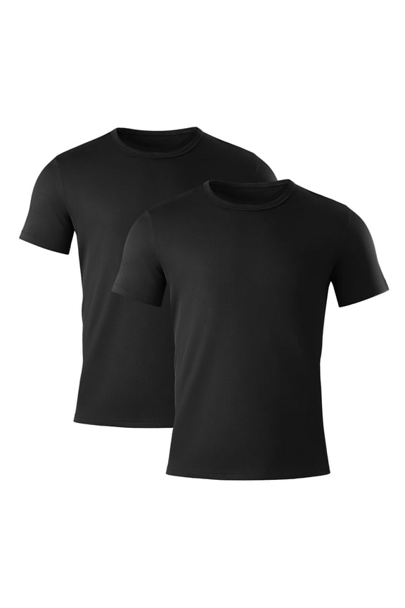 2 Pack Men's Quick Dry Workout T-Shirts Short Sleeve Activewear Moisture Wikcing Gym Running Tee Shirts Breathable Tee Top, Black & Black, L