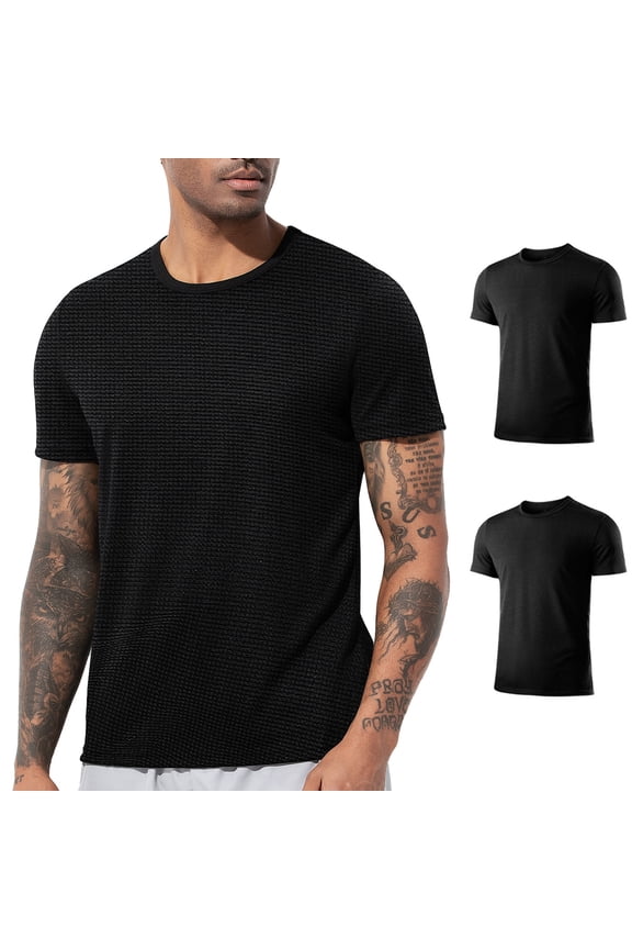 2 Pack Men's Short Sleeve Waffle Workout T-Shirts Soft Comfortable Sports Gym Running Tee Shirts Breathable Crewneck Tee Moisture Wicking & Quick Dry