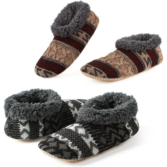 2-Pack Men's Soft Sole Slippers, Cozy Fuzzy Sock Shoes with Anti-Slip Grippers, Unique Gifts