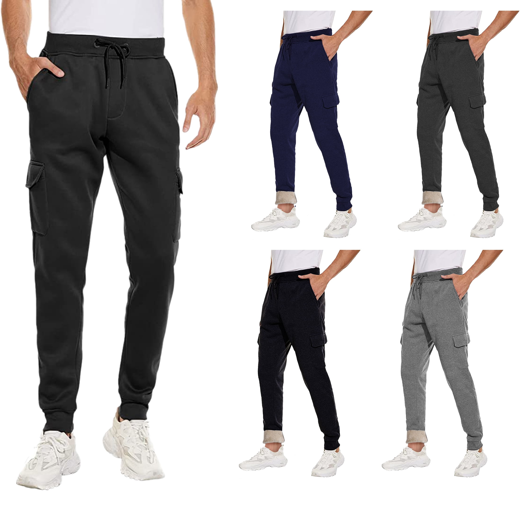 2Pack Men's Solid SherpaLined Cargo Sweatpants with Pockets