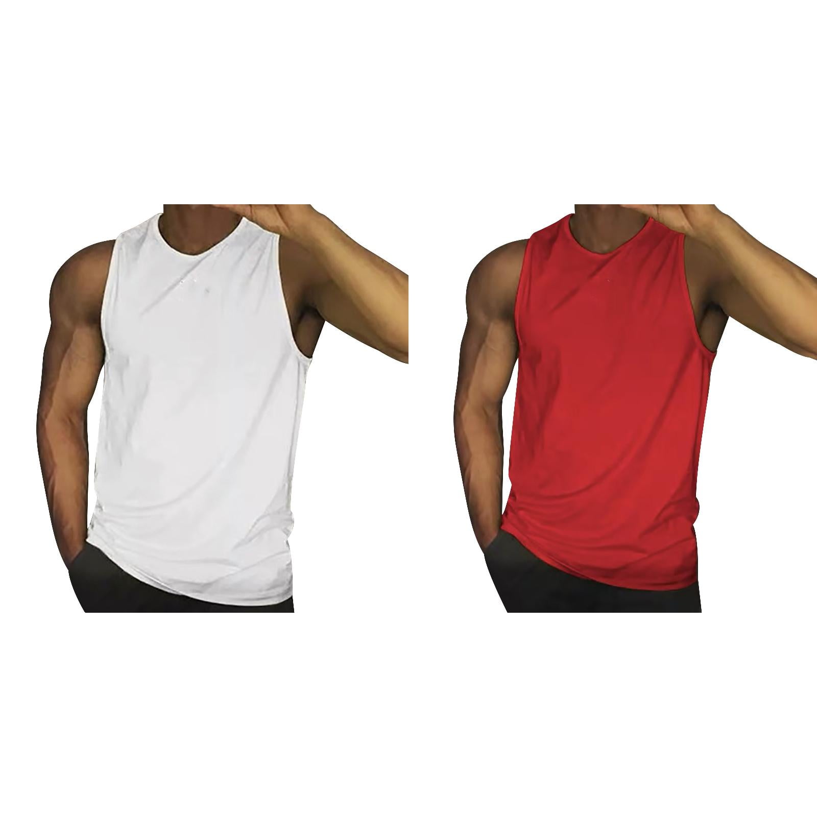 (2Pack) Men's Summer Solid Color High Neck Workout Tops for Men Vest