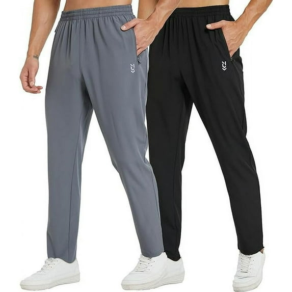 2 Pack Men's Sweatpants with Zipper Pockets Jogging Pants Tapered Athletic Pants for Men Running,Workout,Lounge